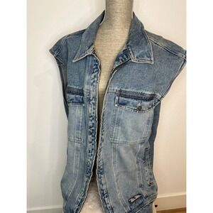 Pelle Pelle Denim Vest Mens XXL Blue Good Vintage 90s Marc Buchanan Zip Up
